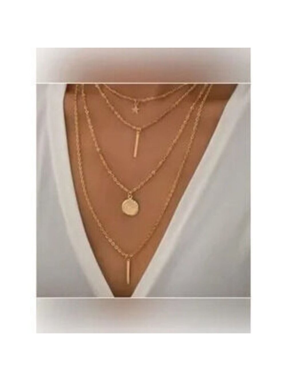 Layered Gold Pendant Necklace Set Dainty